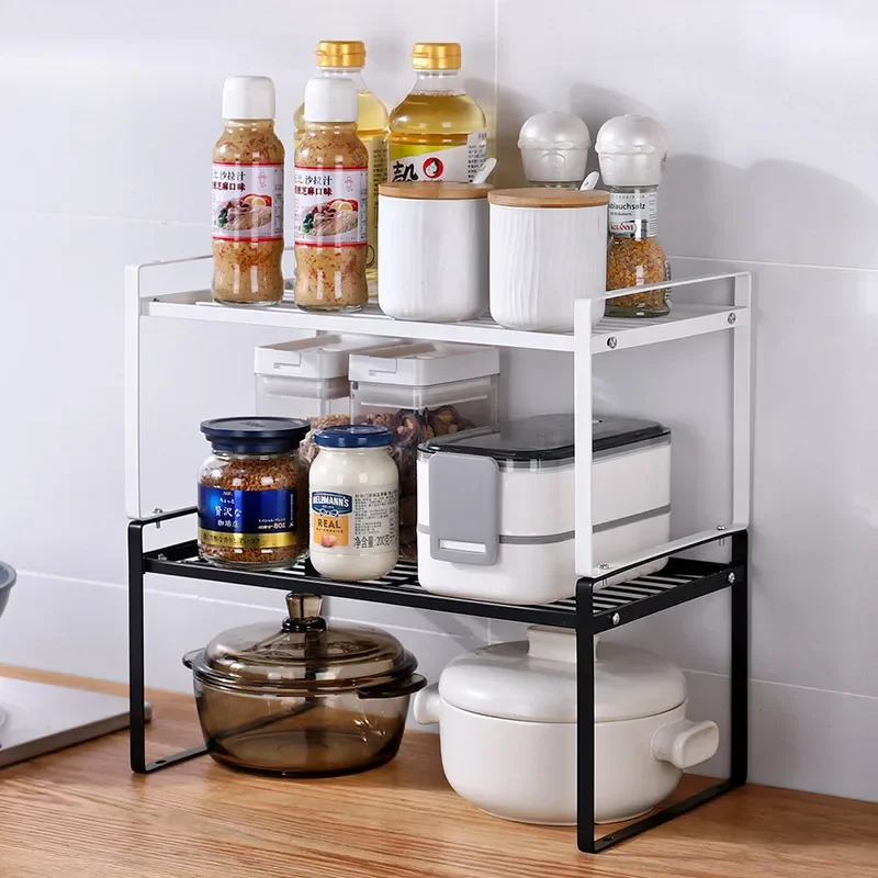 

Detachable Kitchen Racks Double-layer Guardrails Log Anti-collision Space Saving Wide Shelf Storage Racks Kitchen Supplies Racks