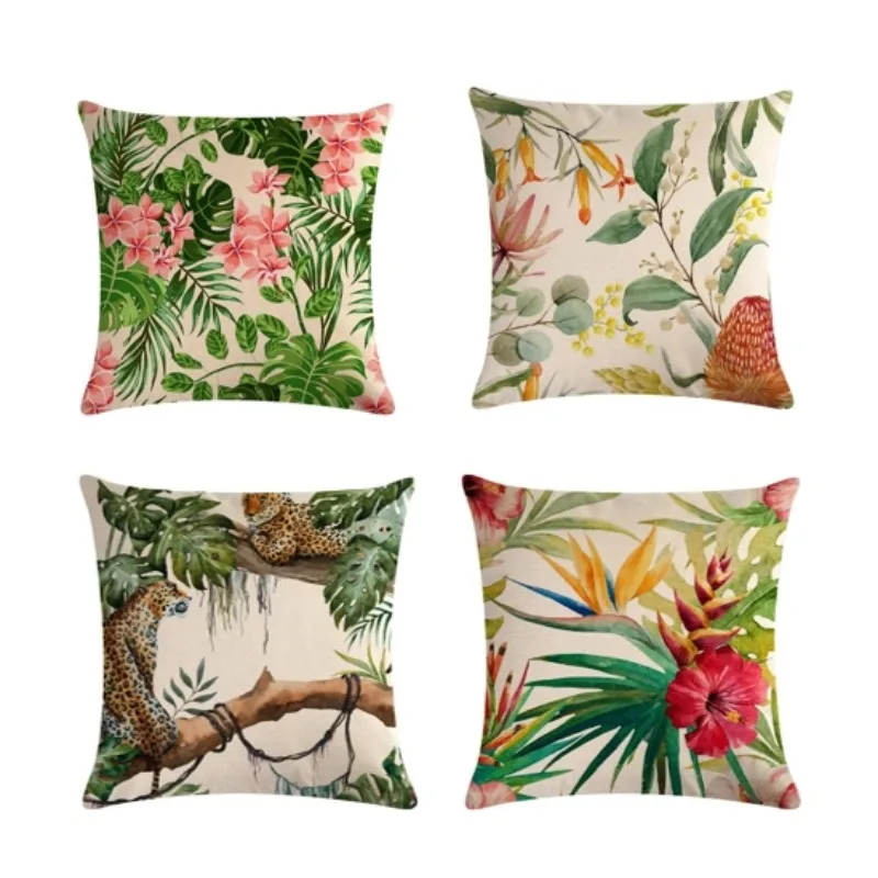 

Hawaiian Style Pillowcase Square Floral Cushion Cover 45x45cm Tropical Plant Flower Pillow Cover Sofa Home Decor Cojines F1126