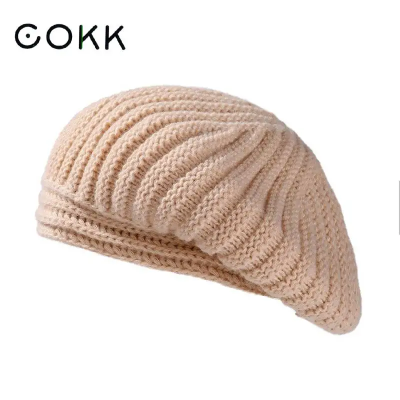 COKK Beret Hat Women Winter Autumn Striped Painter Cap Good Quality Knitting Wool Beret Femme Simple Solid Color Flat Cap Gorro
COKK Beret Hat Women Winter Autumn Striped Painter Cap Good Quality Knitting Wool Beret Femme Simple Solid Color Flat Cap Gorro
