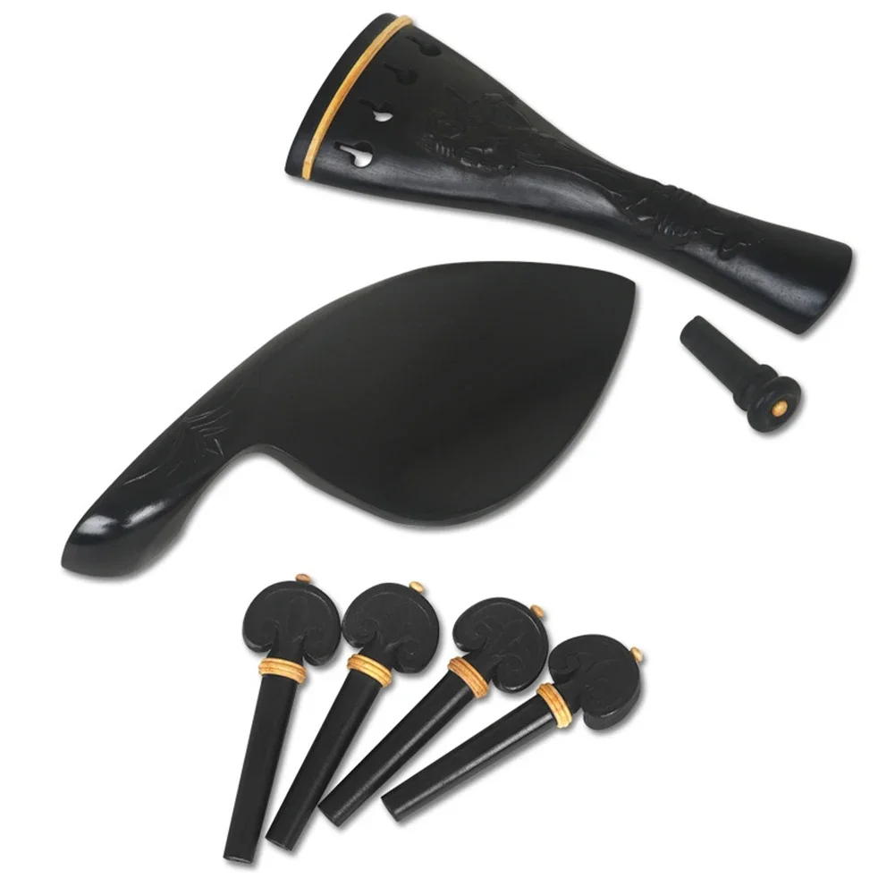 

4/4 Violin Parts Kit Chinrest With 4 Tuning Pegs Tailpiece Endpin Set High Grade Ebony Violin Accessories