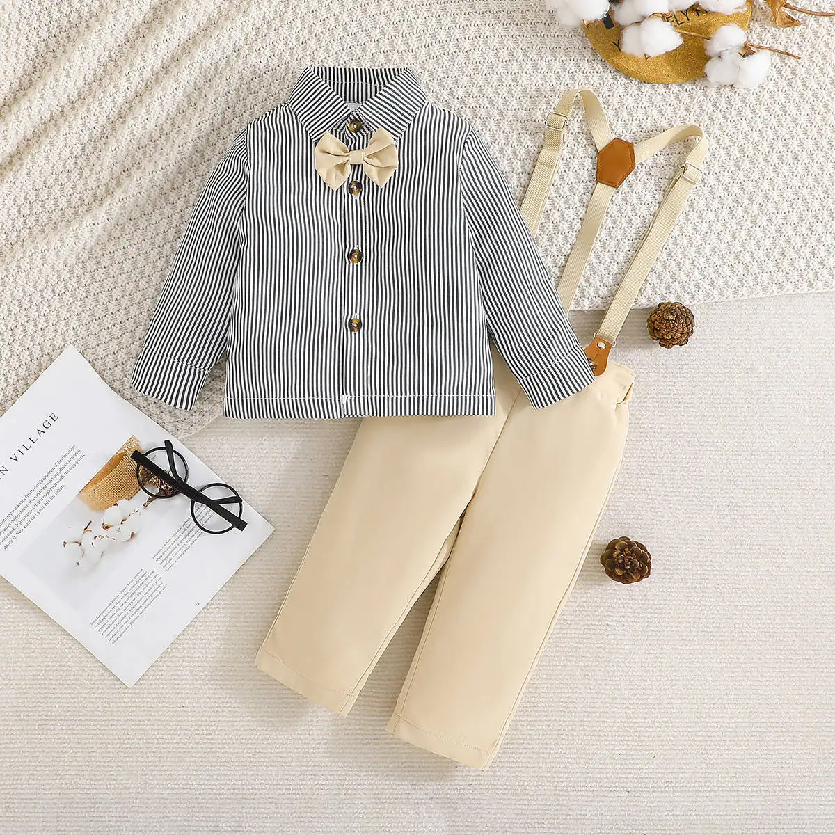 

Spring and Autumn Baby Sets Long-sleeved Shirt + Suspenders Suit Fashion British Gentleman Children's Wear Newborn Boys Clothes