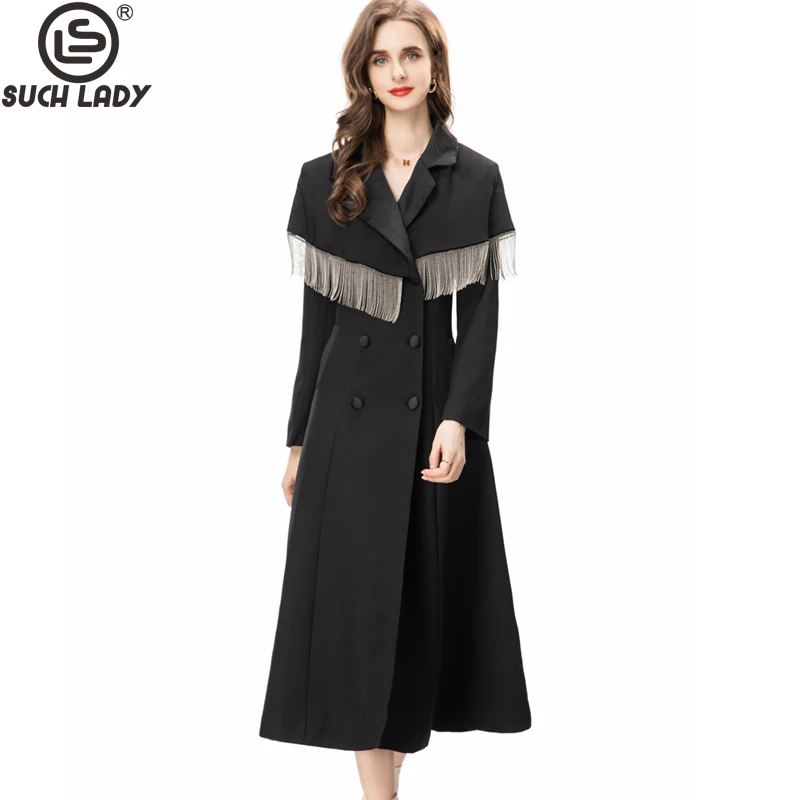 Women's Runway Trench Coats Notched Collar Long Sleeves Tassels Detailing Double Breasted Fashion Outerwear
Women's Runway Trench Coats Notched Collar Long Sleeves Tassels Detailing Double Breasted Fashion Outerwear