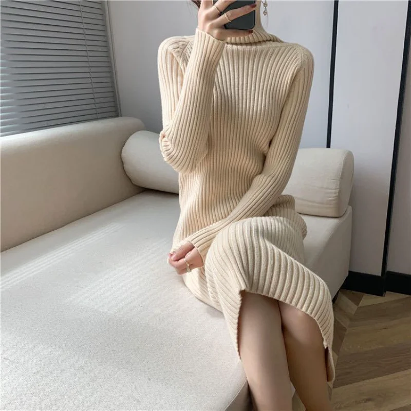 

Женское трикотажное платье-свитер средней длины, элегантное свободное трикотажное платье в Корейском стиле для осени и зимы, 2023