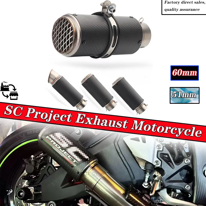 

Universal 51mm 60mm motorcycle sc exhaust pipe proyect muffler carbon fiber exhaust for z900 R3 R25 MT07 MT09 R1 Z800 R6 CBR600