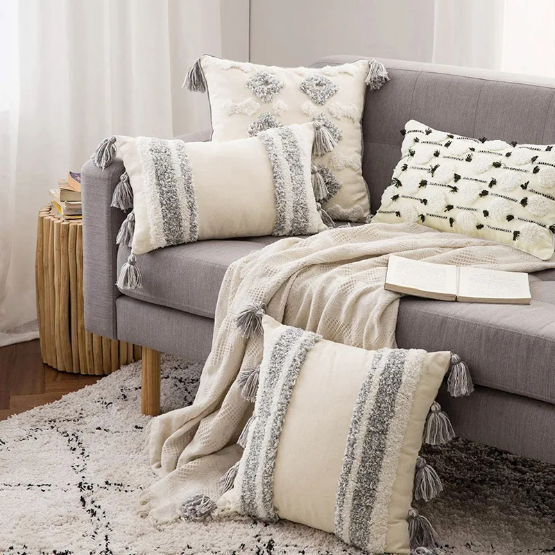 

Moroccan Style Tufted Throw Cushion Cover 45X45 Jacquard Embroidery Chair Pillowcase Office Waist Pillowcases Decor Sofa Cojines