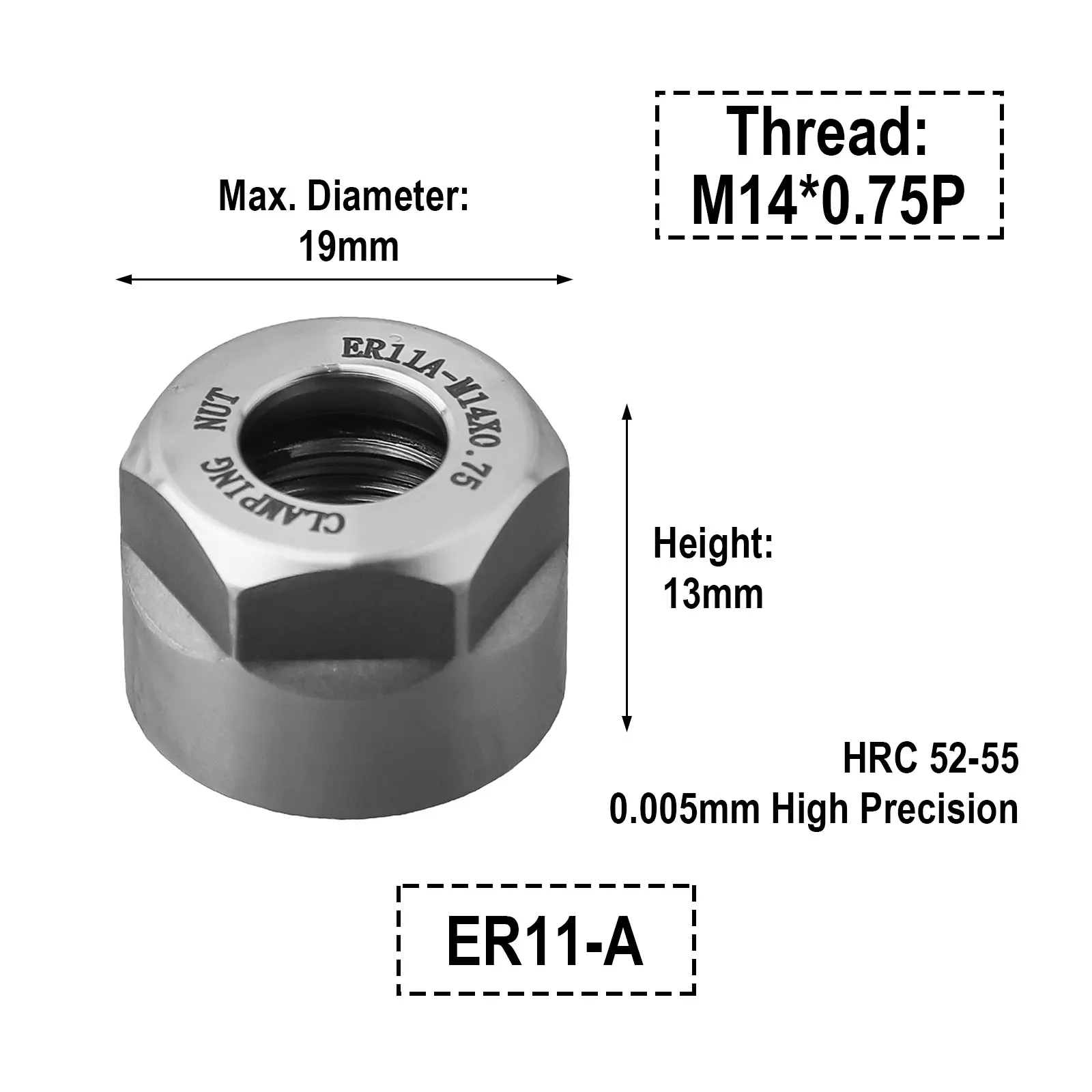 Clamping Nut Precision ER Collet Chuck Cap in 11/16/20/25/32/40 A/M/UM Sizes with High End Clamping Force and Durability
Clamping Nut Precision ER Collet Chuck Cap in 11/16/20/25/32/40 A/M/UM Sizes with High End Clamping Force and Durability