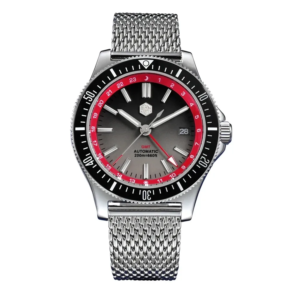 

San Martin Men GMT Watch 41mm Automatic Mechanical Wristwatch 200m Waterproof Luminous Sapphire NH34 Ceramic Bezel Gradient Dial