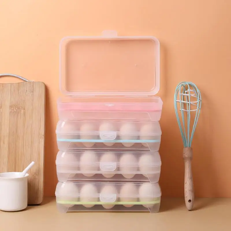 

15 Grids Egg Box Eggs Tray With Lid Egg Storage Container Stackable Egg Carrier Box Dispenser For Kitchen Refrigerator Travel