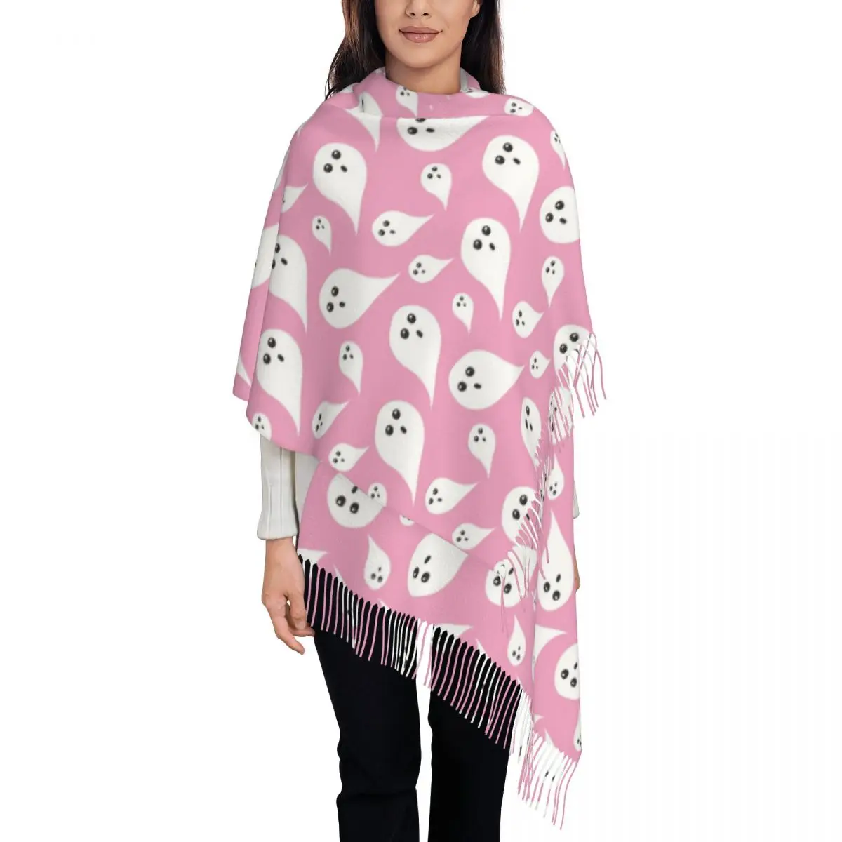 Womens Tassel Scarf Pink Ghosts Large Soft Warm Shawl and Wrap Halloween Daily Wear Cashmere Scarf
Womens Tassel Scarf Pink Ghosts Large Soft Warm Shawl and Wrap Halloween Daily Wear Cashmere Scarf