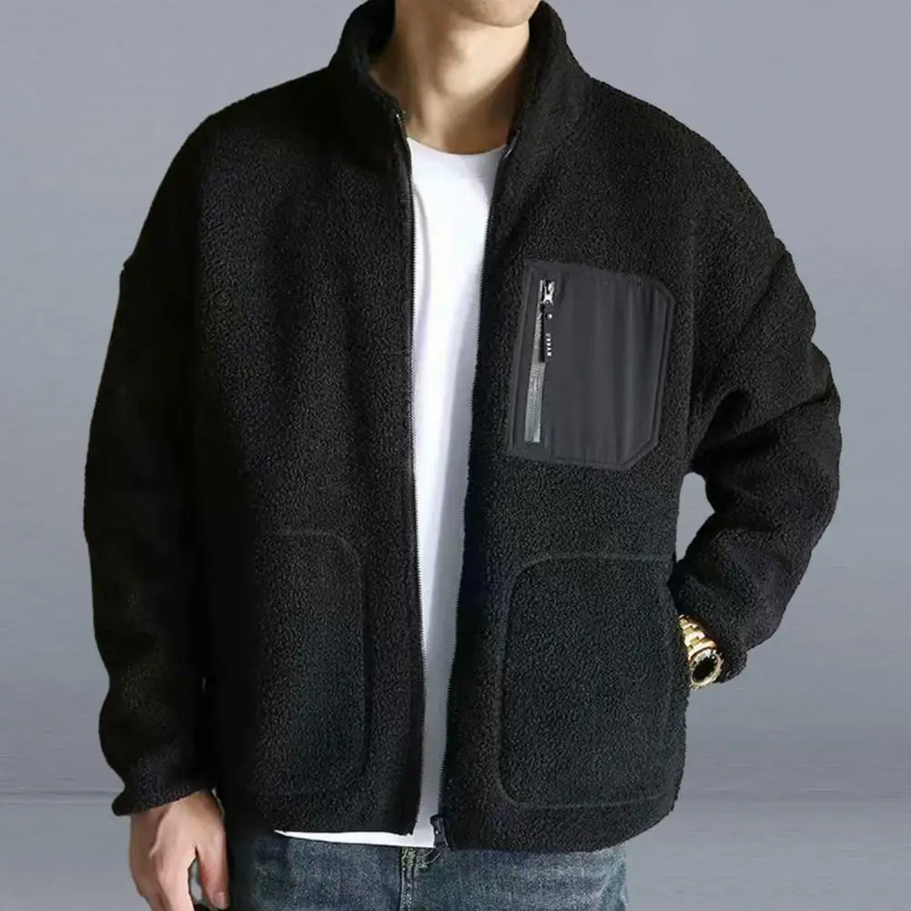 

Теплая осенне-зимняя мужская куртка из искусственной овечьей шерсти, теплая зимняя верхняя одежда с воротником-стойкой, повседневная флисовая куртка