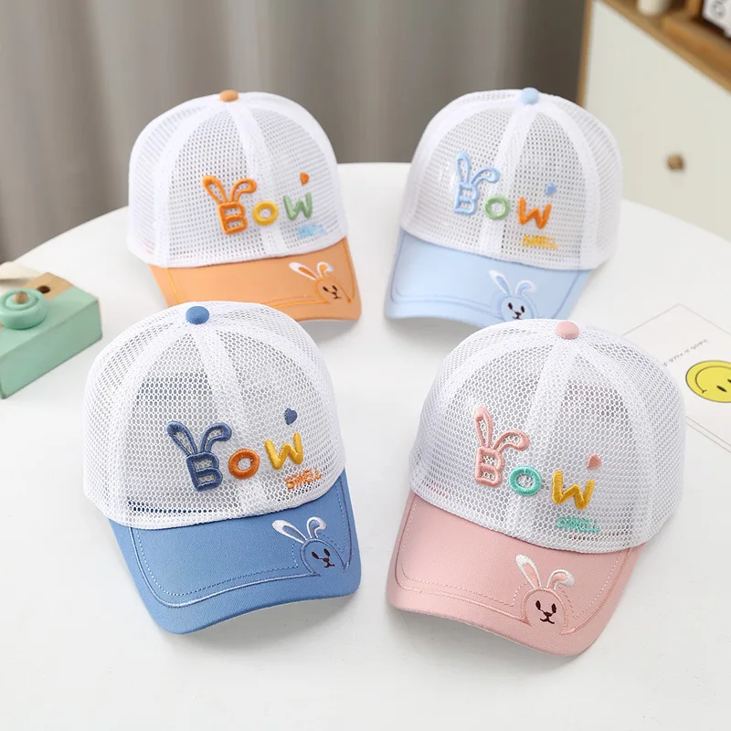 

4 Colors Baby Bunny Baseball Cap Girls Cute Cartoon Sun Protection Hat Kids Breathable Mesh Peaked Caps 2-4Y