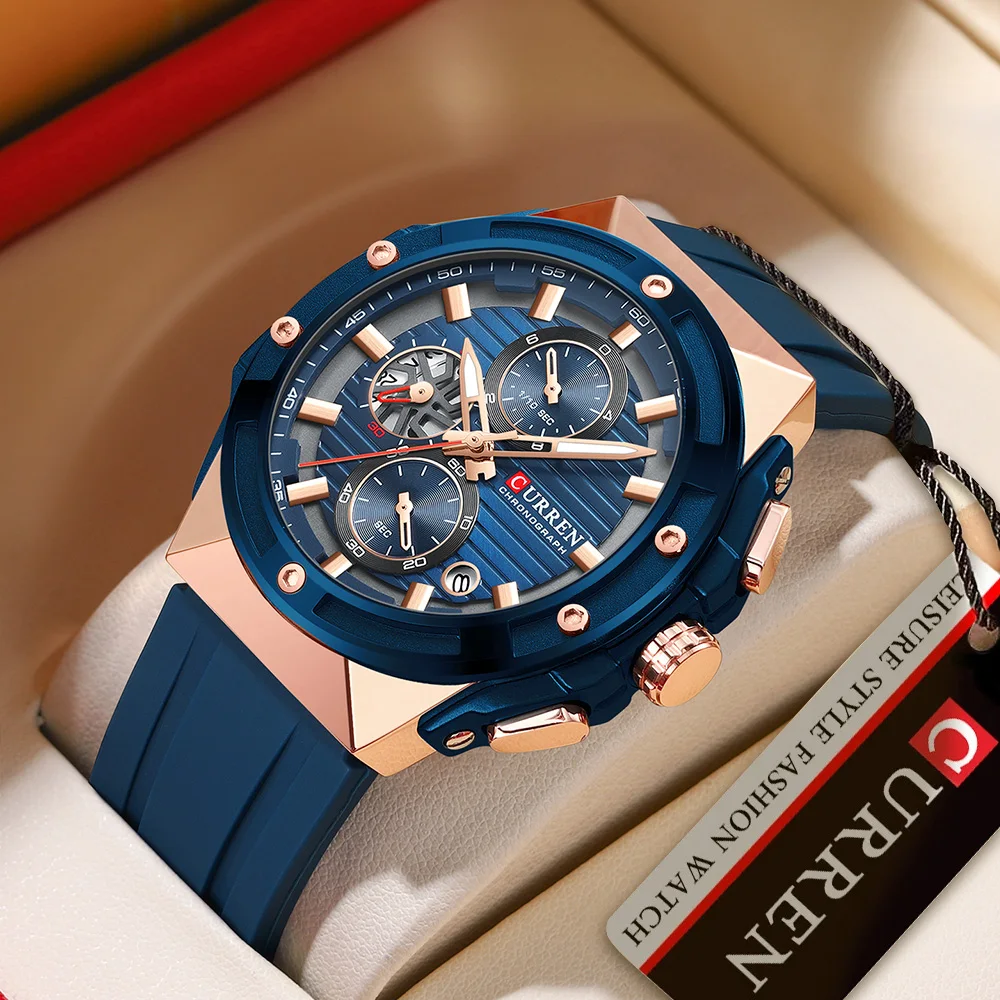 

CURREN Fashion Men Watches Top Brand Luxury Silicone Sport Watch Men Quartz Date Clock Waterproof Wristwatch Chronograph Clock