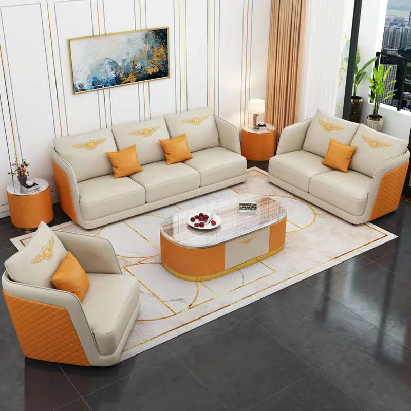 

Light luxury postmodern leather sofa simple small family living room American sofa high-end atmosphere luxury leather sofa