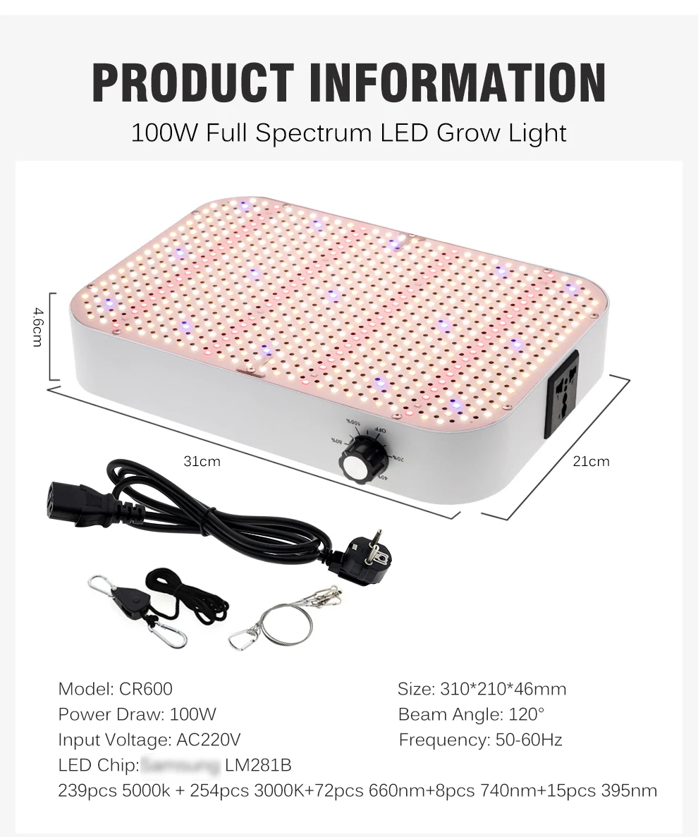 LED Grow Light 100W LM281B Full Spectrum Growing Lamp with Built-in Fan for Greenhouse Plant Hydroponic Growth Lighting Veg 12 LED Grow Light 100W LM281B Full Spectrum Growing Lamp with Built-in Fan for Greenhouse Plant Hydroponic Growth Lighting Veg 6