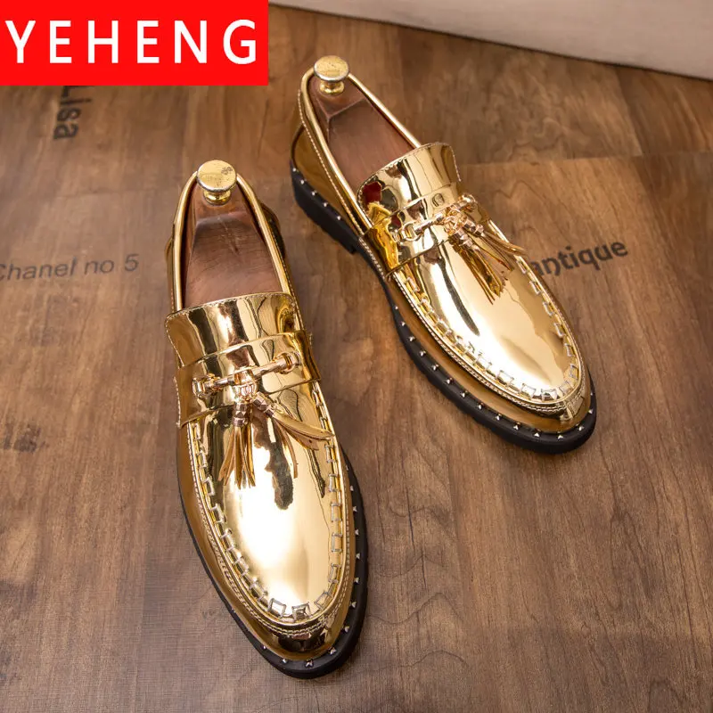 

Мужские классические туфли, брендовые официальные туфли золотого цвета с блестками, роскошные модные свадебные туфли из итальянской кожи, мужские оксфорды больших размеров 38- 46
