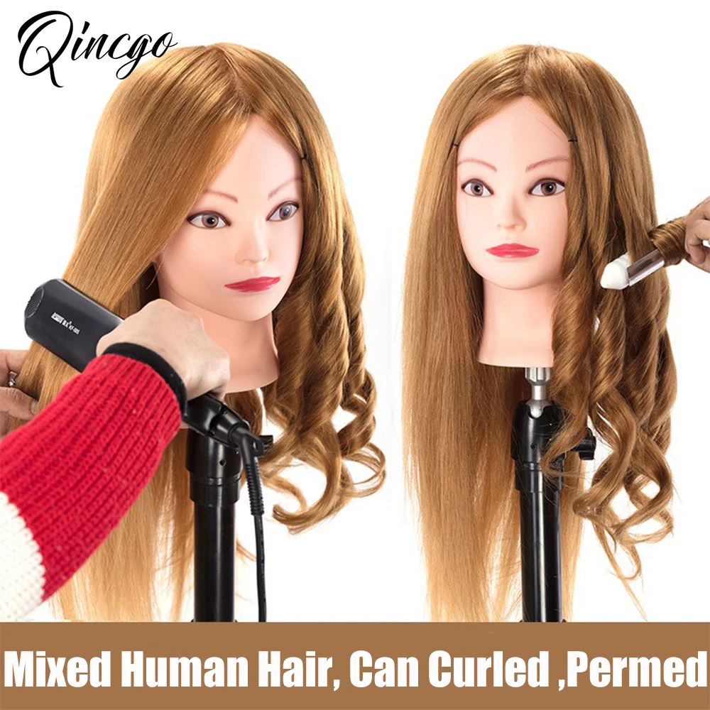 

Hairdresser Styling Mannequin Head With 60% Real Human Hair Practice Training Head Cosmetology Manikin Doll Head Canbe Curled Pe