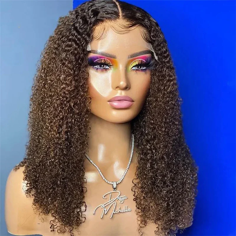 

Natural Long brown Soft Glueless 180 Density Kinky Curly Lace Front Wig For Women BabyHair 26inch Long Heat Resistant Preplucked