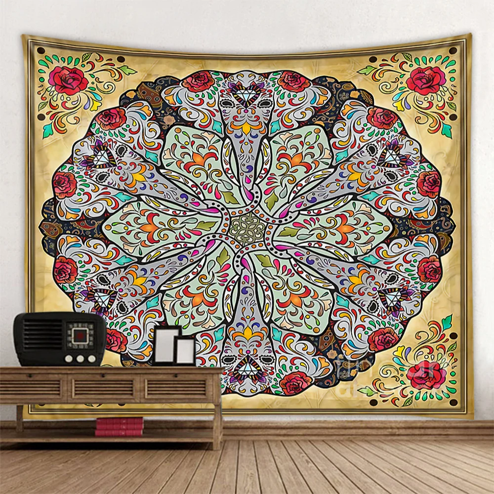 

Retro patterned tapestry, fantasy elephant wall hanging aesthetics, room art decoration, Bohemian mandala home wall decoration