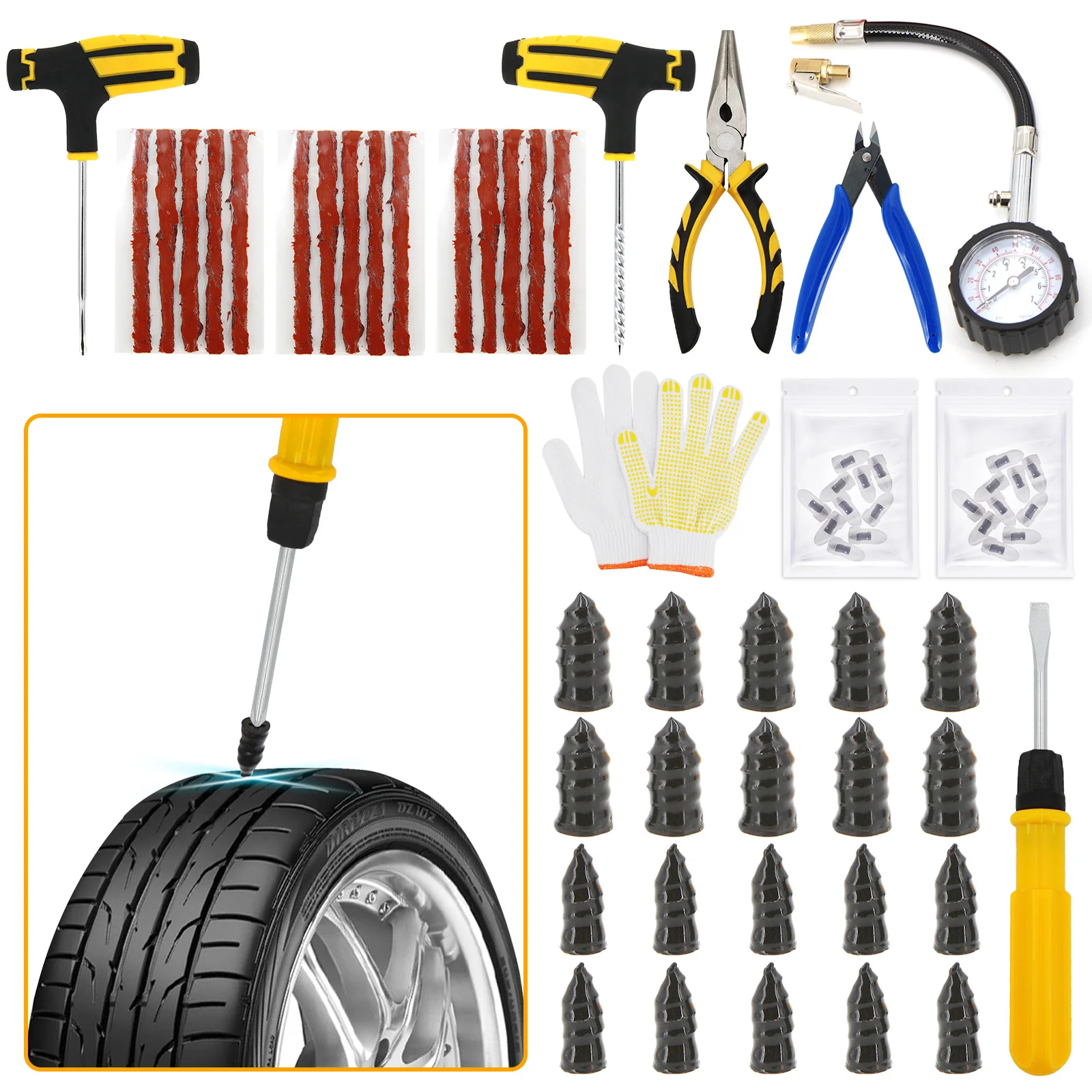 

Car Tire Repair Tool Kit Studding Set Auto Bike Puncture Plug Garage Needle Nose Pliers Vacuum Film Nail Screws for Audi Bwm