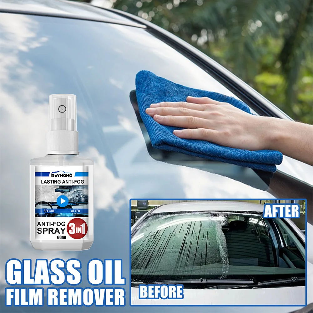 

Противотуманный спрей для автомобильного стекла, 60 мл, 3 в 1, противотуманный агент, комплект для очистки автомобильного ветрового стекла, водонепроницаемый спрей, длительная защита