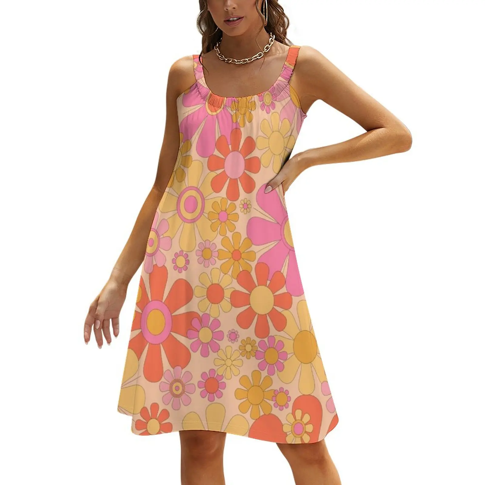 Retro Garden Flowers 60s 70s Floral Pattern in Muted Orange Pink Yellow Apricot Beach Sling Skirt Dress vintage
Retro Garden Flowers 60s 70s Floral Pattern in Muted Orange Pink Yellow Apricot Beach Sling Skirt Dress vintage