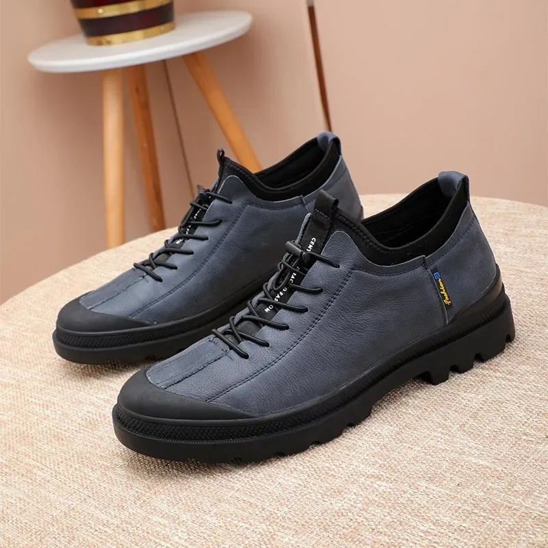 Genuine Leather Men Casual Shoes Elastic Band Platform Wear-resistant Work Shoes Vintage Style Sewing Flats Black Brown M8001
Genuine Leather Men Casual Shoes Elastic Band Platform Wear-resistant Work Shoes Vintage Style Sewing Flats Black Brown M8001