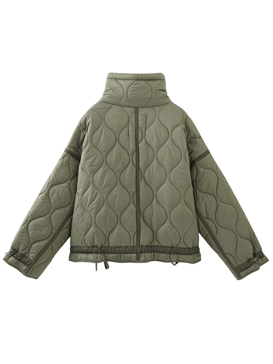 

Женская Легкая стеганая куртка, однотонная зимняя пуховая куртка с длинным рукавом, воротником-стойкой и молнией, верхняя одежда