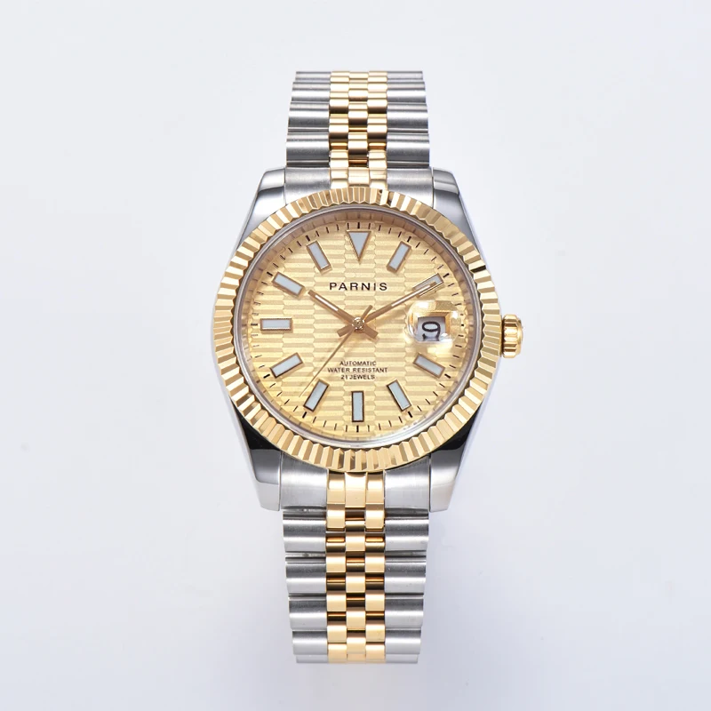 

New Fashion Parnis 39.5mm Gold Dial Men's Watches Calendar Miyota 8215 Automatic Mechanical Sapphire Men Sports Wristwatch Gift