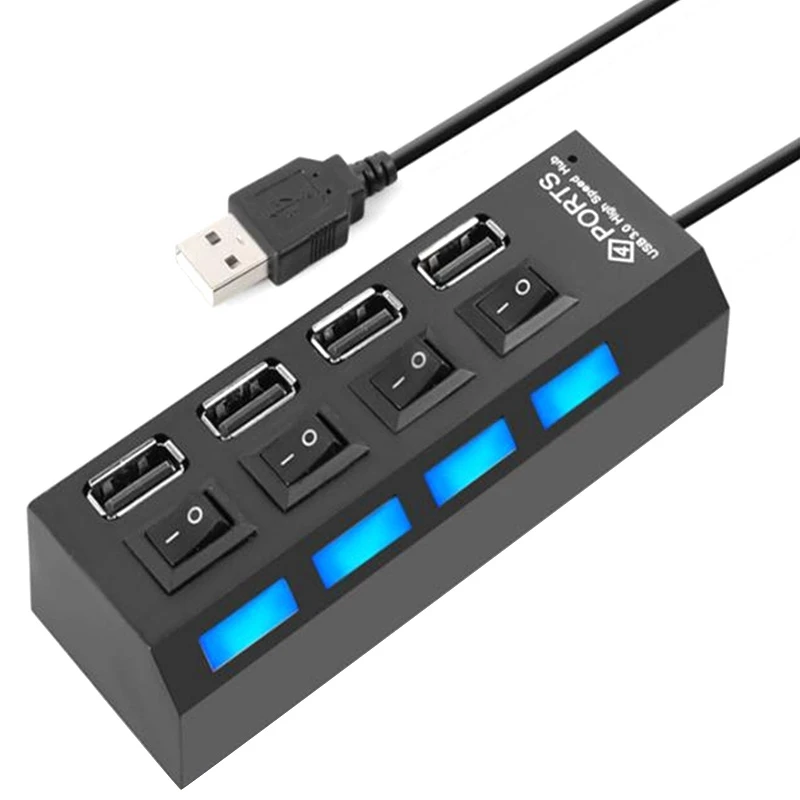 

Разветвитель с 4 портами USB 2,0, USB-хаб с 4 переключателями ВКЛ/ВЫКЛ для планшетного ноутбука, ноутбука
