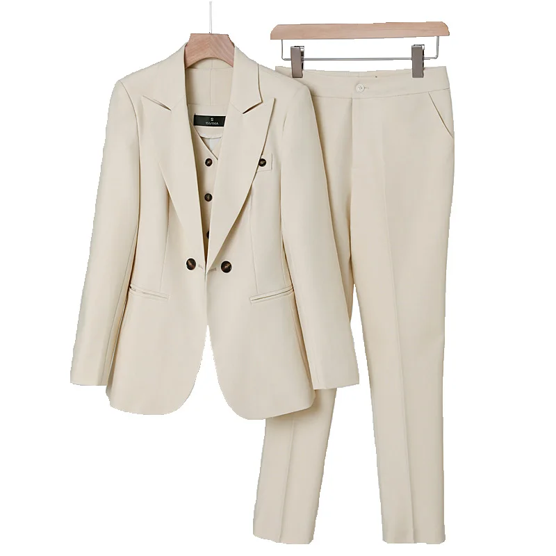 

Solid Color Blazer Vest and Pant 3 Piece Women Pant Suit Uniform Designs S-4XL For Office Lady Business Career Work Wear