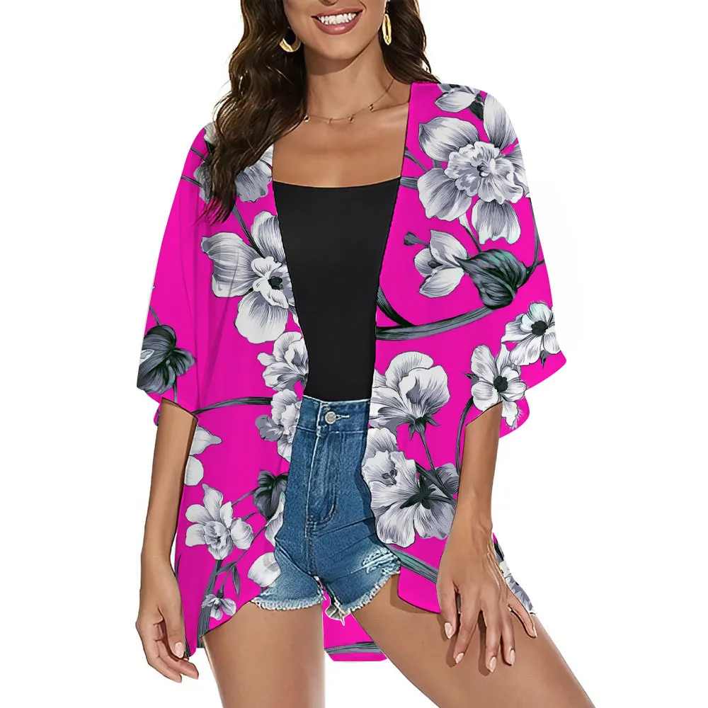 

Kimono Bohemian Style Cardigan Women Cover Up Swimwear Flower Print Casual Kimonos Swimwear Beach Cover Ups Oversized Clothing