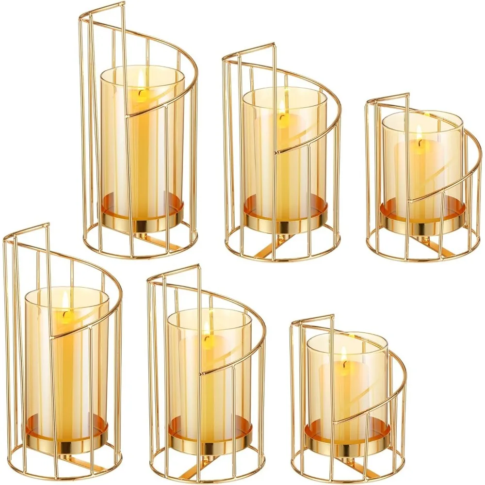 

Spiral Centerpieces 3 Sizes Home Decoration 12 Piece Golden Pillar Candle Holder Set Including 6 Glass Wire Candle Holders Decor