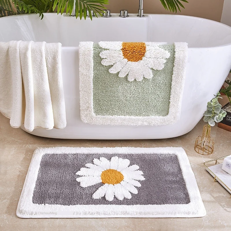 

Daisy Floral Anti Slip Bath Mat Flocking Bathroom Mat Carpet Super absorbent Floor Area Rugs For Shower Room Home Decor Doormat