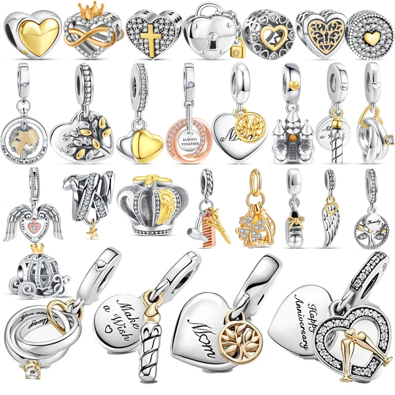 

Gold Plated Heart Lock Birthday Candle Crown Family Pendant 925 Silver Beads Fit Original Pandora Charms Bracelet Women Jewelry