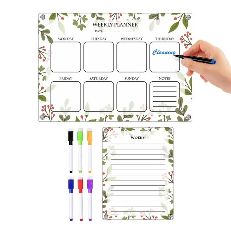 

Magnetic Weekly Calendar 2pcs Whiteboard Planner For Refrigerator Magnetic With 6 Fine Point Markers Portable And Easy To Clean