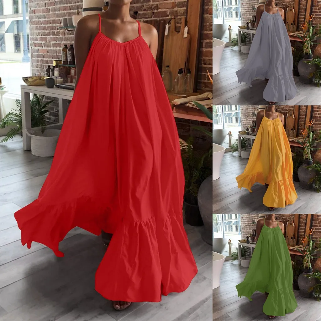 

Summer Women Camisole Oversized Maxi Dresses Casual Spaghetti Strap Loose Backless Big Swing Dress Women Solid Floor-length Robe