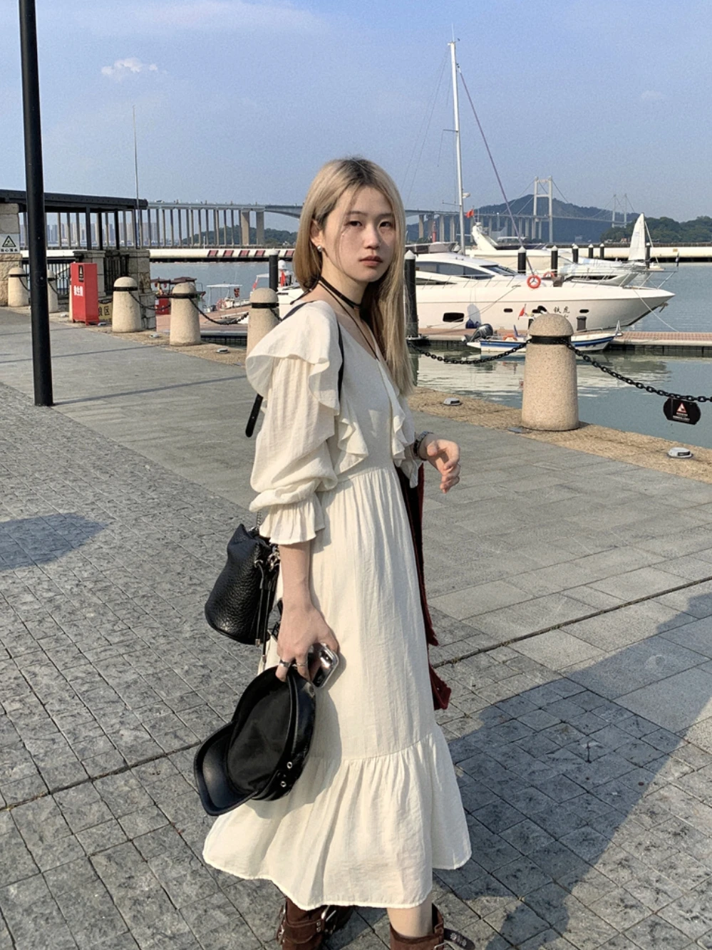 

2024 early spring new oversized French tea break, high-end feeling, gentle self-healing style, slim and long dress for women