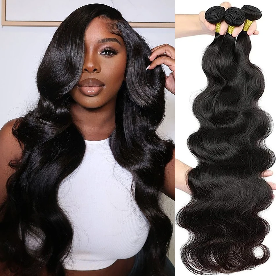 

30" Body Wave Human Hair Bundles Indian Hair Bundles Deals Thick Hair Extension Double Weft Bundles Deal 3/4 Body Wave Bundles