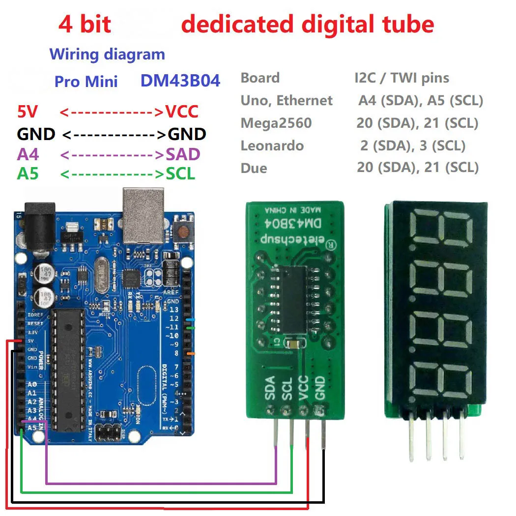 

4bit 7Seg I2C IIC LED Digital Tube Display Module for Arduino for UNO MEGA2560 LEONARDO MICRO NANO ADAPTER Pro Mini ZERO DUE