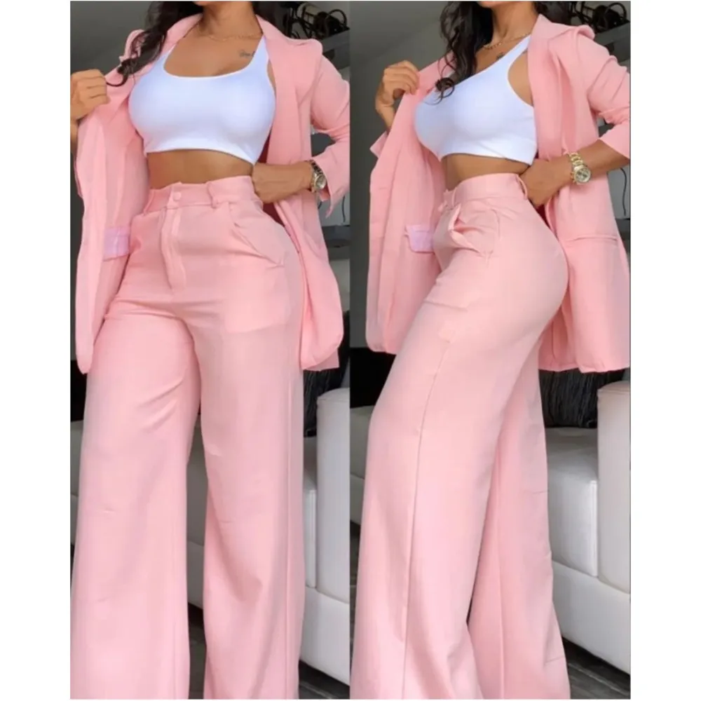 

Elegant Autumn Women's Blazer & Pants Two Piece Set Female Outifits Fashion Notched Collar Coat & Pocket Design OL Trouser Suit