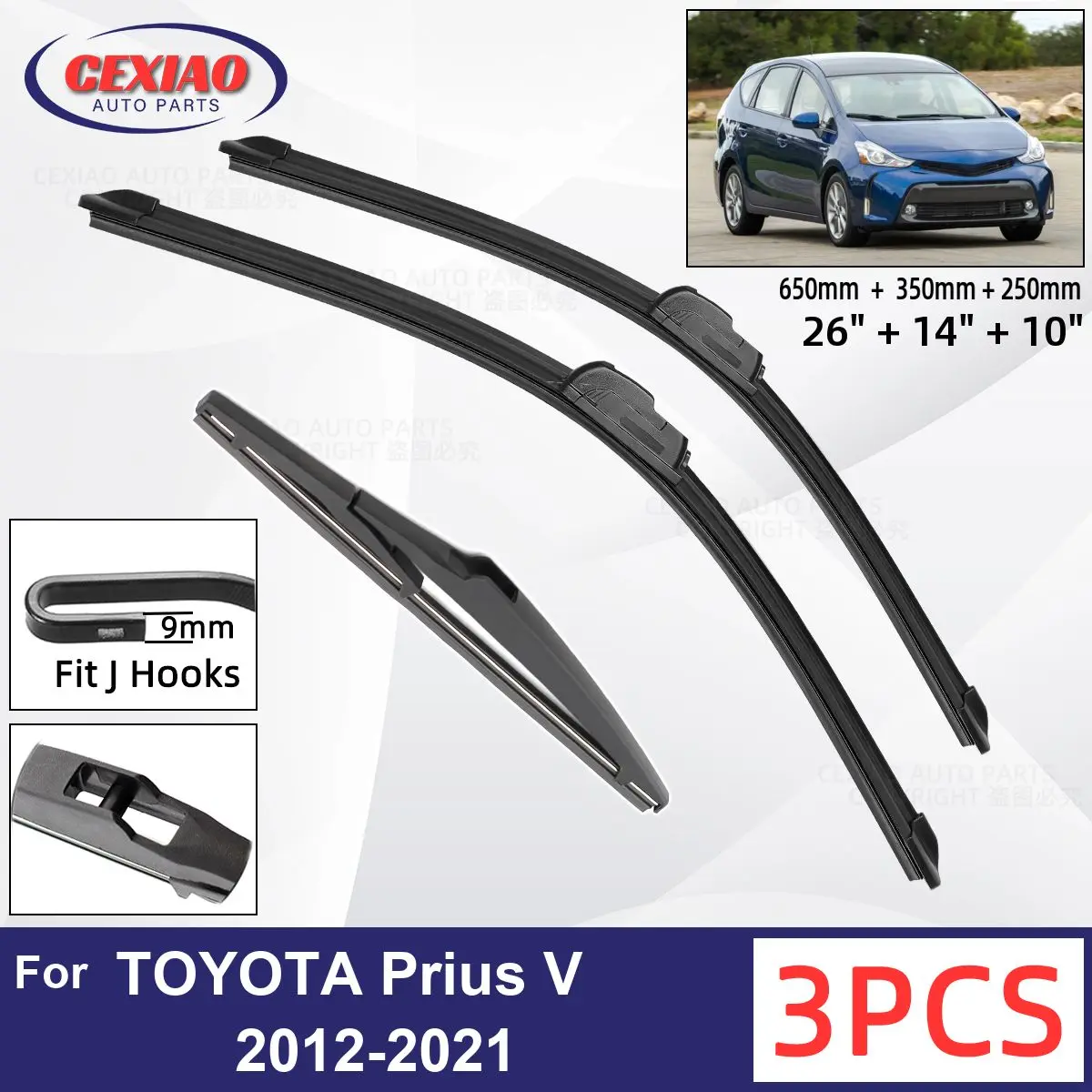 

For TOYOTA Prius V 2012-2021 Car Front Rear Wiper Blades Soft Rubber Windscreen Wipers Auto Windshield 26" 14" 10" 2015 2016