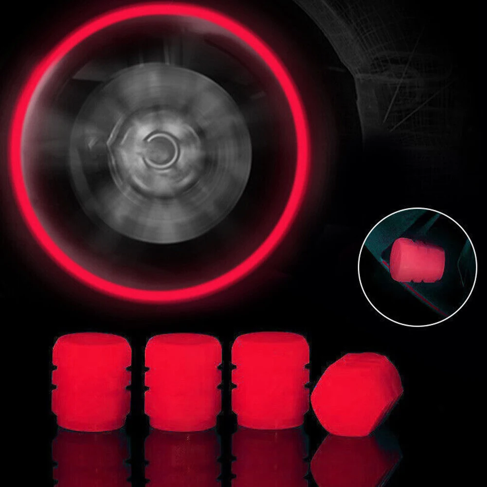 

None Car Wheel Valve Cover Car 4Pcs Accessories Car Wheel Tire Valve Cover Fluorescent Red Universal Valve Stems