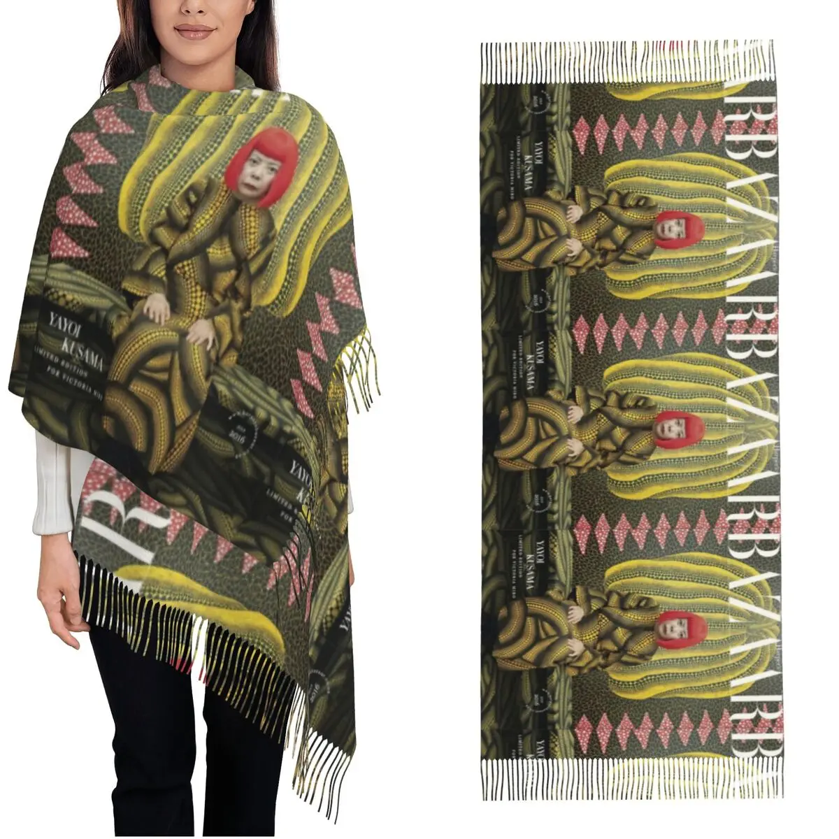 

Шарф Victoria Mico Yayoi Kusama для женщин, теплые зимние шали и накидка, винтажная японская художественная длинная шаль, шарф, повседневная одежда