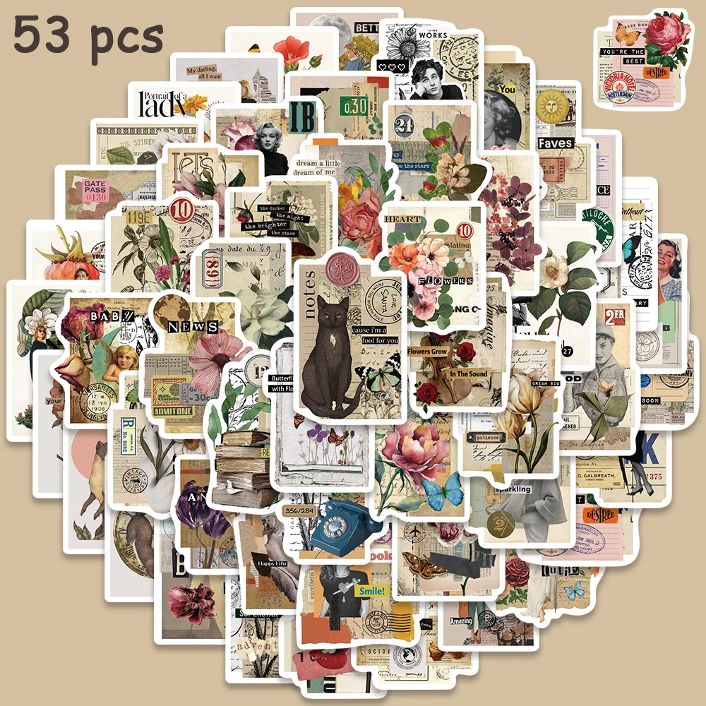 53pcs Retro Notes Stickers Vintage Fragmented Art Decals For Kids Waterproof Laptop Suitcase Skateboard Scrapbook Stickers
53pcs Retro Notes Stickers Vintage Fragmented Art Decals For Kids Waterproof Laptop Suitcase Skateboard Scrapbook Stickers