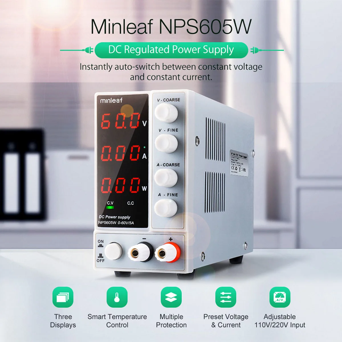NPS605W 110V/220V 0-60V 0-5A Adjustable Digital DC Power Supply 300W Regulated Ltory Switching Power Supply AU/EU Plug 
NPS605W 110V/220V 0-60V 0-5A Adjustable Digital DC Power Supply 300W Regulated Ltory Switching Power Supply AU/EU Plug