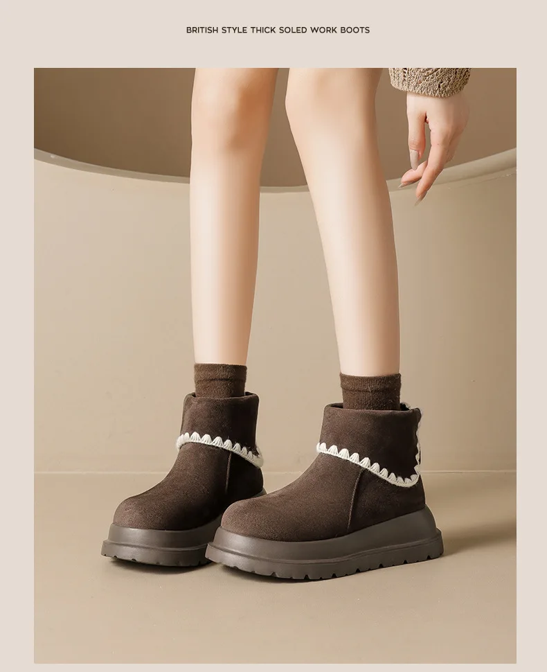 أحذية نسائية للثلج بنعل سميك، أحذية شتوية دافئة مبطنة بالفرو الناعم والمتين أحذية نسائية للثلج بنعل سميك، أحذية شتوية دافئة مبطنة بالفرو الناعم والمتين