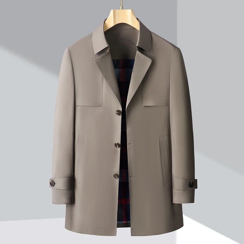 

Spring and Autumn Men Smart Casual X-long Trench 2023 New Arrival Men Luxury Solid Coloar Men Business Brand Coat Khaki