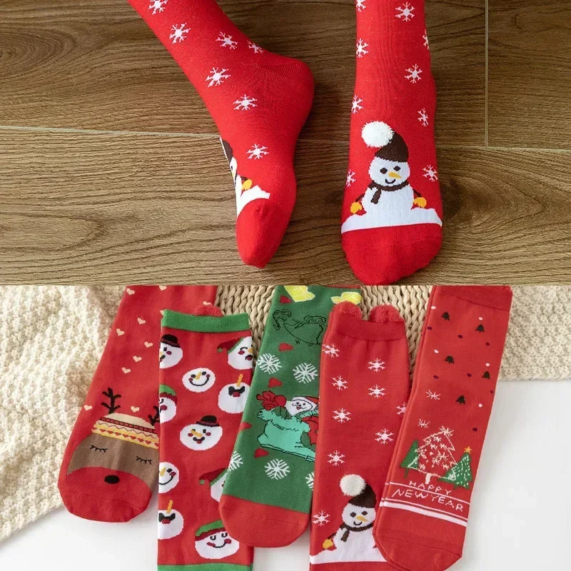 

6 Pcs Mix Styles Cartoon Animal Socks Christmas Santa Claus Snow Elk Snowman Christmas Tree Sock Cute Family Gifts Women's Socks
