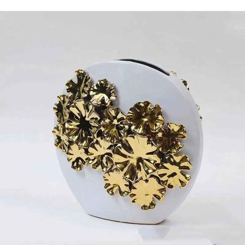 

Golden Lotus Relief Ceramic Vase Flowers Pots Desk Decoration Artificial Flower Decorative Floral Arrangement Porcelain Vases