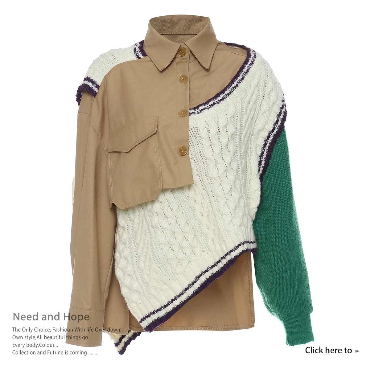 

Heavy Industry Splicing Woolen Weaving Personality Irregular Sweater Jacket Short Windbreaker Autumn and Winter